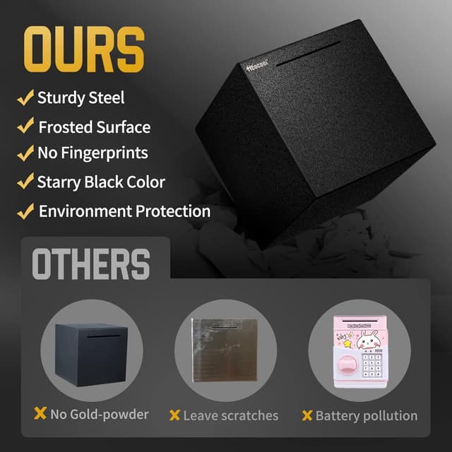 Detalle de hicocool Adult Piggy Bank (Must Break to Open) Stainless Steel Money Bank, 7.9 in, Black