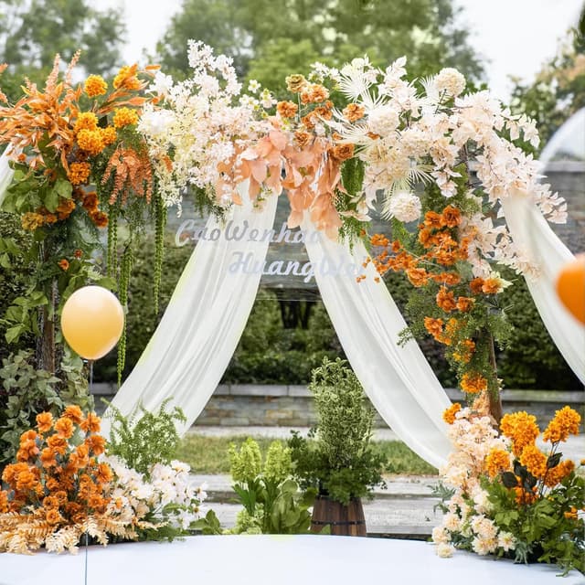 Detalle de Xiomot Wedding Arch Draping Fabric (2 Panels) Ivory Sheer Chiffon Backdrop Drapes