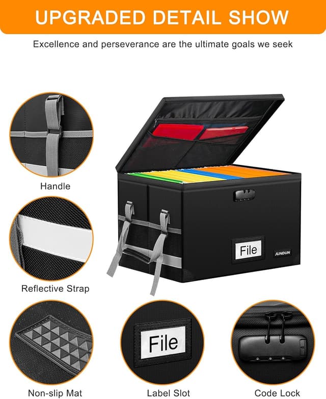 Detalle 2 de JUNDUN File Box fireproof A4 organiser with lock