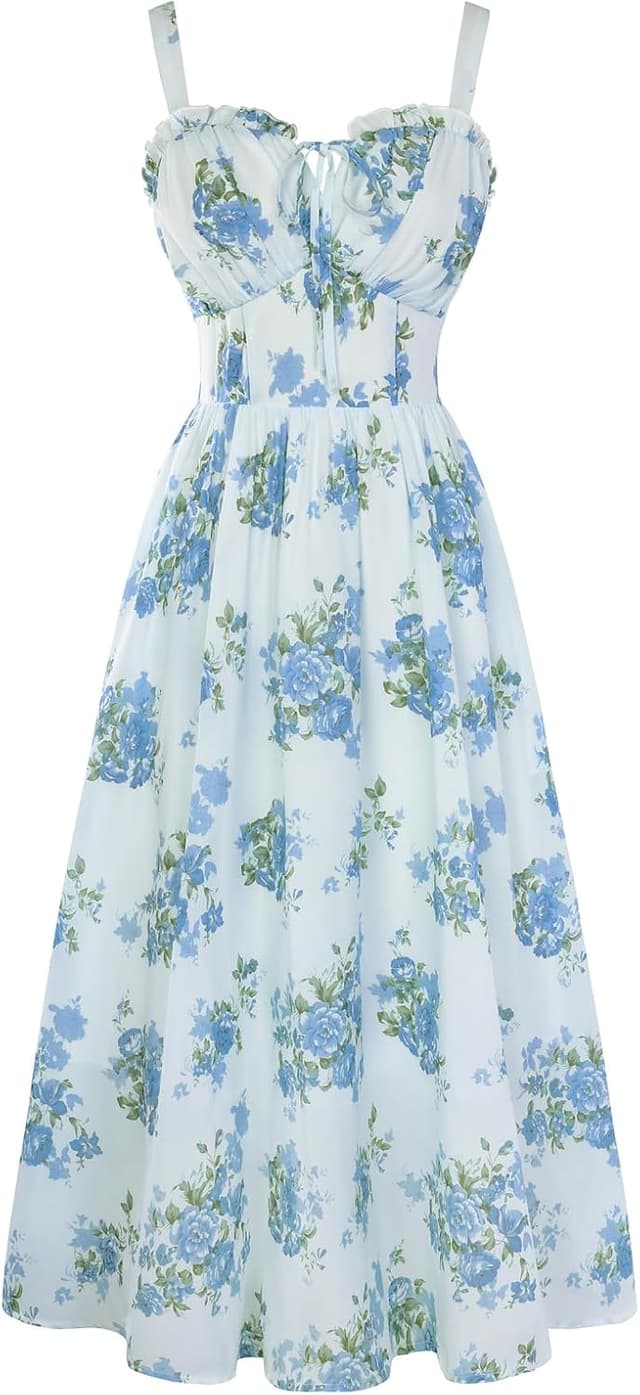 Detalle de SCARLET DARKNESS Robe d’été décontractée sans manches à bretelles spaghetti et motif floral