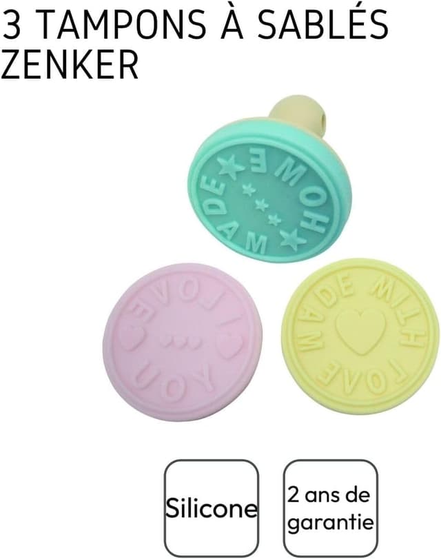 Detalle 2 de Lot de 3 tampons à pâtisserie Zenker 44812 (silicone) pour biscuits — « Home Made », « I Love You », « Made with Love »