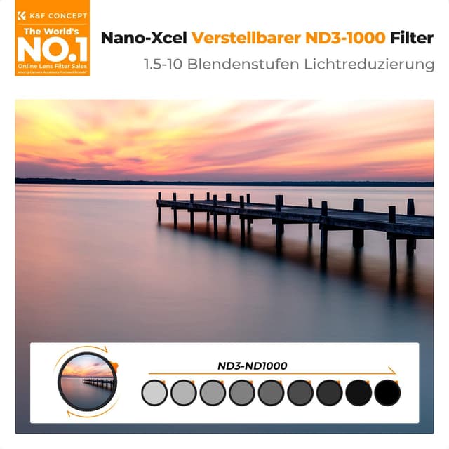 Detalle de K&F CONCEPT Nano X-Serie Variabler ND-Filter ND3–ND1000 (49 mm) – 1,5 bis 10 Blendenstufen