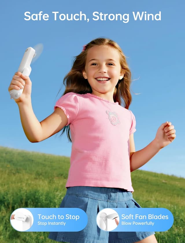 Thumbnail 6 de JISULIFE Handheld Fan with 4500 mAh Powerbank (Max 37 Hours Runtime) – Quiet Folding Pocket USB Fan in White