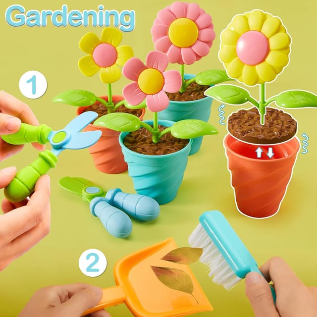 Detalle 2 de LINFUN KIDS kit attrezzi da giardinaggio per bambini (fiori, innaffiatoio, rastrello e pala)