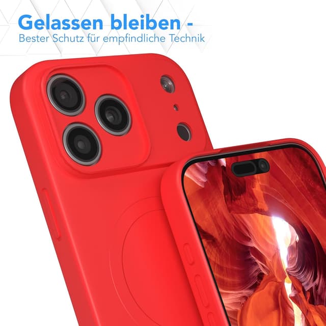 Detalle 2 de EAZY CASE magnetische Silikonhülle für iPhone 17 Pro Max – mattrot mit Kameraschutz