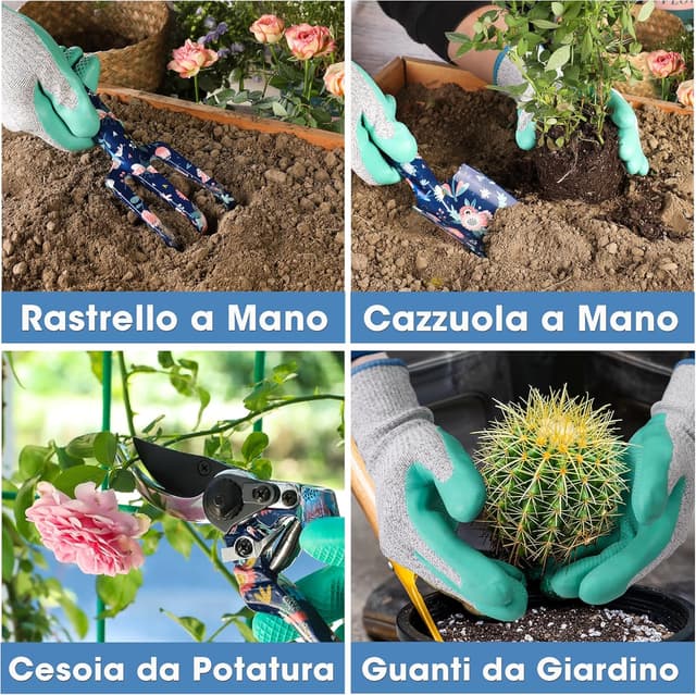 Detalle de WORKPRO set di attrezzi da giardino da 4 pezzi con guanti, cesoie e pala – con scatola regalo