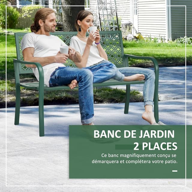 Thumbnail 4 de Outsunny Banc Jardin 2 places acier vert foncé