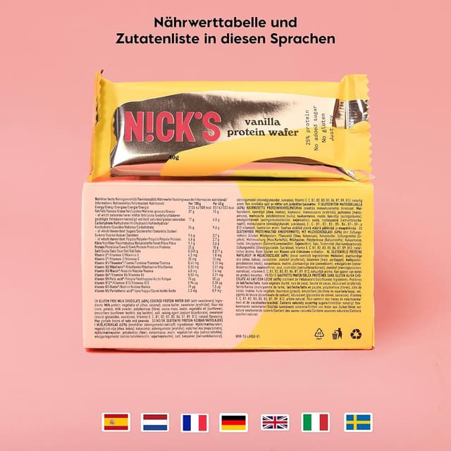 Detalle 2 de NICKS Protein Wafer Riegel Vanille – Low-Carb Proteinriegel ohne Zuckerzusatz, glutenfrei (25% Eiweiß)