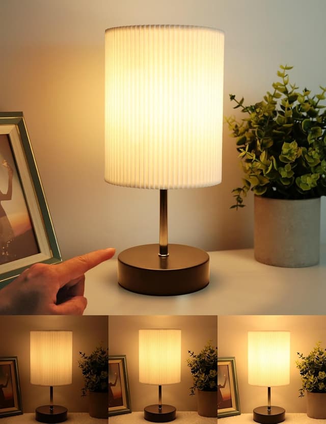 Detalle de HSLighting bedside lamp with touch control, 3-way dimmable LED bulb (E14) and metal base, black