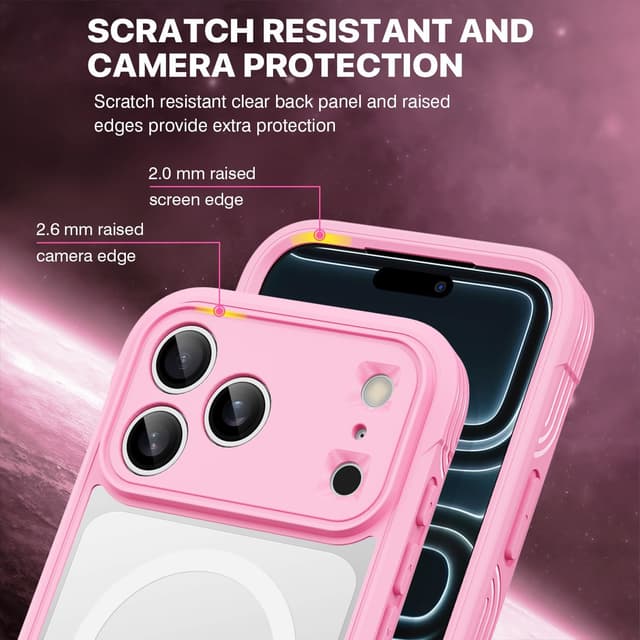 Detalle 2 de CENHUFO iPhone 17 Pro Max MagSafe case with built-in 9H glass screen protector – 360 shockproof full body, pink