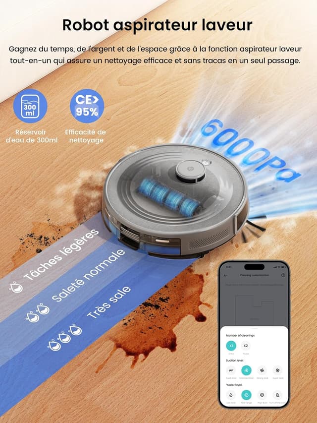 Detalle de Lefant M2 Pro Robot Aspirateur Laveur 6000Pa avec station de vidage automatique