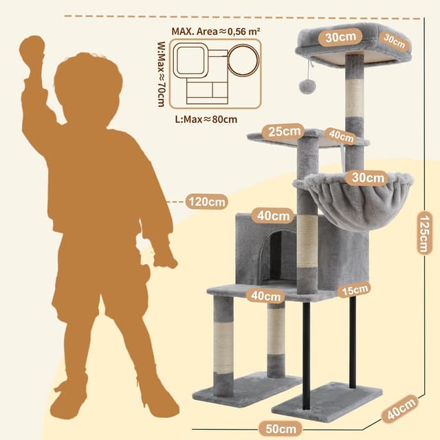 Detalle de Heybly Kratzbaum HCT200SW – 125 cm kleiner Katzenbaum mit Höhle, Plattformen und Sisal
