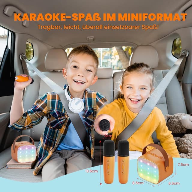 Detalle 2 de Kinder-Karaoke-Maschine mit 2 Mikrofonen (Mini, Bluetooth & TF-Karte) – tragbares Karaoke-Set für 3–12 Jahre