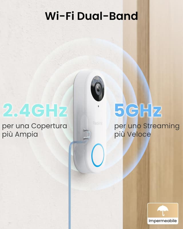 Detalle de Reolink 2K cablato videocitofono Wi‑Fi con Chime e visuale 180° (bianco) – rilevamento uomo/pacco, audio bidirezionale