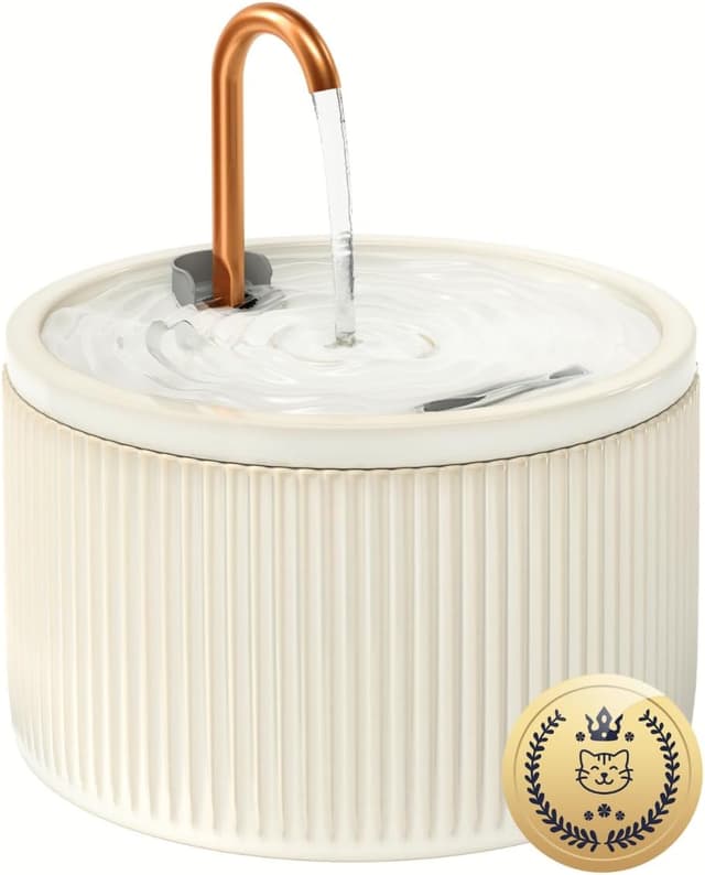 Detalle de Fontaine à eau pour chat Misfans Fontaine a Eau Chat 2,1L en céramique beige avec tube en cuivre anti-algues