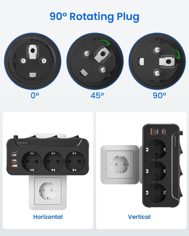 Detalle de Presa Schuko multipla con USB 20 W