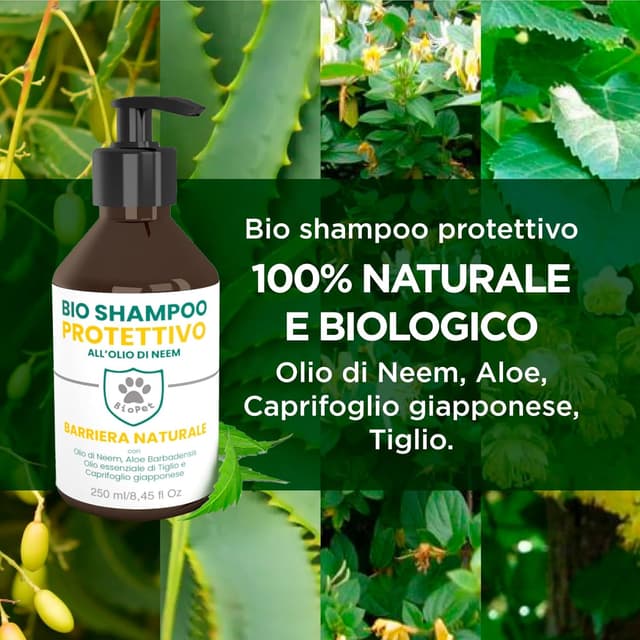 Detalle de Bio Pet Shampoo Protettivo all’Olio di Neem con Aloe e Tiglio per Cani e Gatti, flacone 250 ml