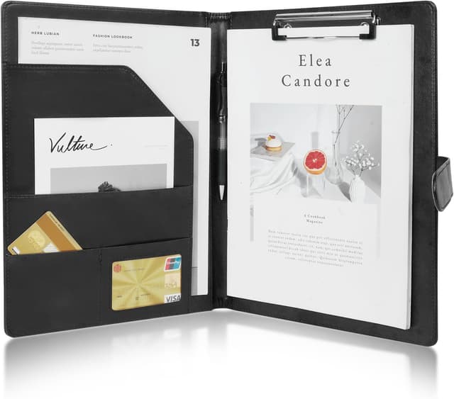 Detalle de OFFCUP Porte documents A4 en cuir PU noir : conférencier avec fermoir magnétique et pochettes