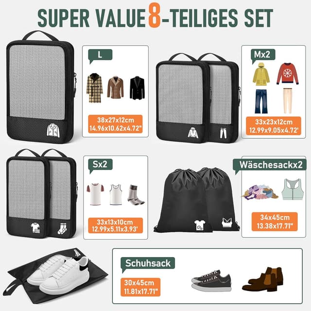 Thumbnail 5 de Compression Packing Cubes 8-teilig Koffer Organizer