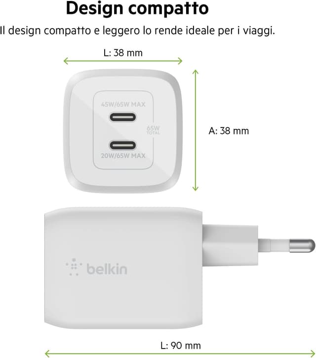 Thumbnail 4 de Belkin Doppio caricabatteria USB-C 65W