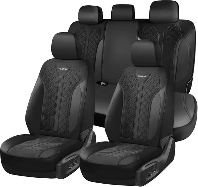Detalle de Coverado 5-Seat Car Seat Covers (Full Set) with Waterproof PU Leather + Breathable Mesh Panels
