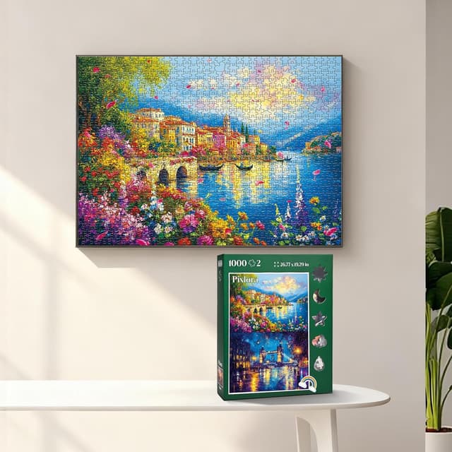 Detalle 1 de Pixlora Puzzles for Adults 1000 Pieces (2-Pack) — Garden Town & Darkness Theme Jigsaw Puzzles