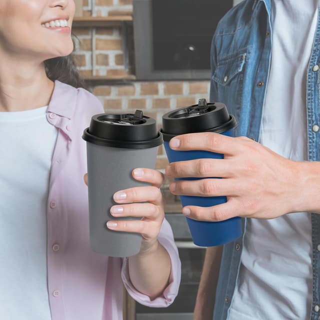 Detalle de LITOPAK 100-Pack 16 oz Disposable Paper Coffee Cups with Lids (Blue/Gray)