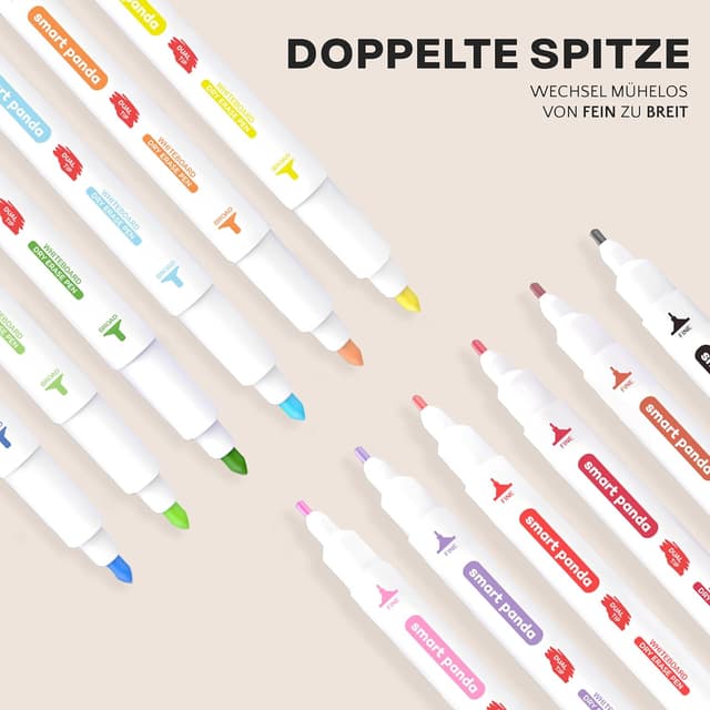Detalle de SmartPanda Whiteboard Marker Set mit Doppelspitze (12 Farben) – abwischbar, non permanent