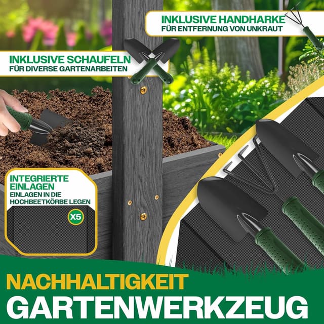 Detalle 2 de KESSER® Hochbeet mit 5 Etagen (Blumenkasten/Pflanztreppe) inkl. Gartenvlies und Schaufelset in Anthrazit
