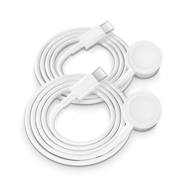 Detalle de WeiShip USB‑C Apple Watch Charger Cable (2‑Pack, magnetic, 3ft + 3ft/white) for Series 1–11, SE & Ultra