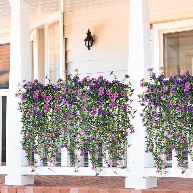 Detalle de INQCMY 2-Pack Faux Silk Daisy Hanging Flowers with Eucalyptus Leaves (UV-Resistant, Outdoor Patio Porch Decor)