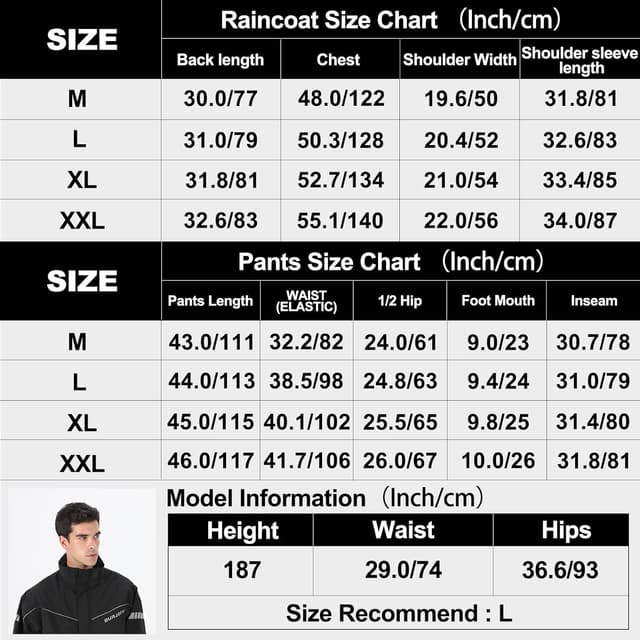 Thumbnail 6 de Burjosy Herren Regenanzug: wasserdichte Regenjacke & Regenhose mit Kapuze und Reflektoren