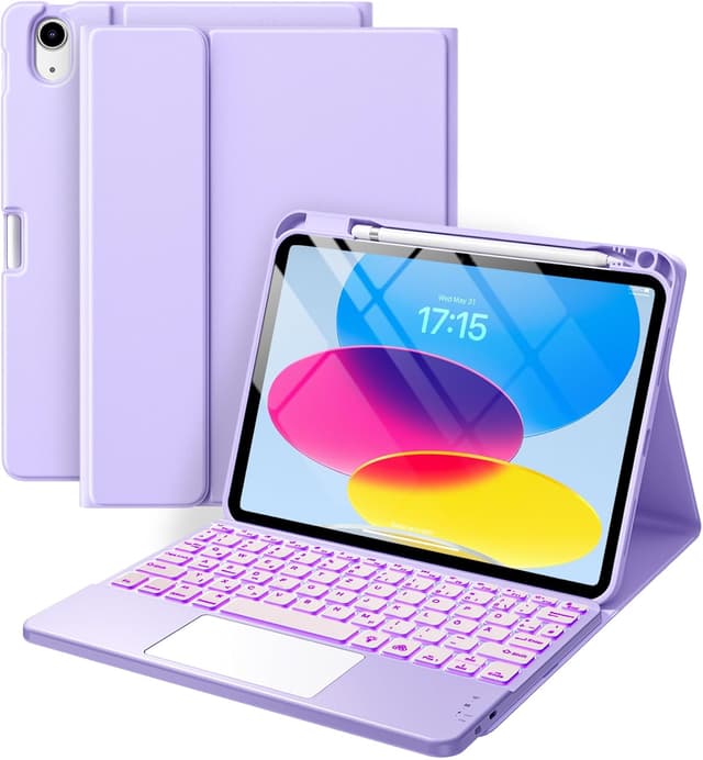 Detalle de Vobafe Touchpad-Hülle mit abnehmbarer Tastatur für iPad A16 (11 / 10,9 Zoll, 2022/2025) – Lavendel