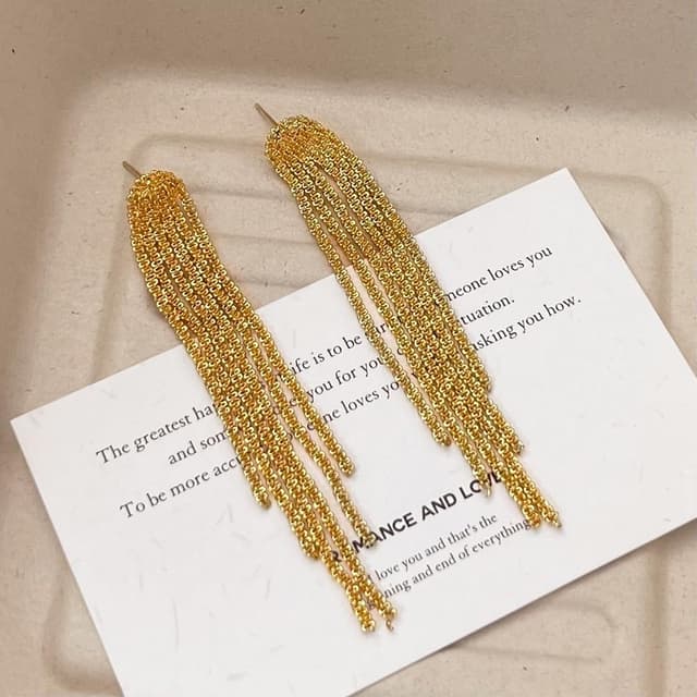 Detalle de Meteorstarry Ohrringe Silber 925/Gold – lange Quasten-Ohrhänger mit Kette und glänzender Oberfläche