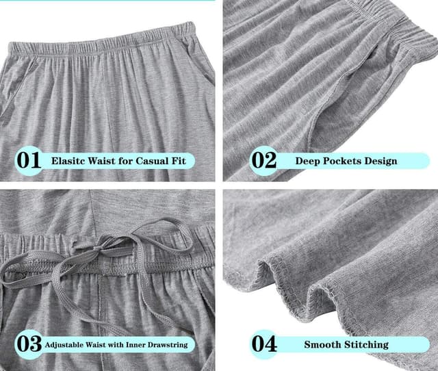 Detalle de JINSHI Women’s Modal Pajama Pants with Pockets, Soft Lightweight Elastic Drawstring Lounge Bottoms