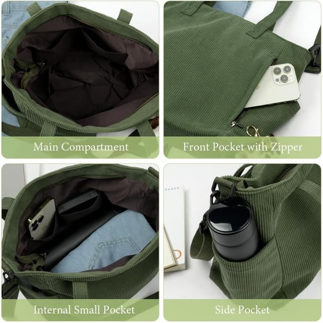 Detalle de Aucuu borsa a tracolla in velluto a coste grande con tasche e tracolla staccabile