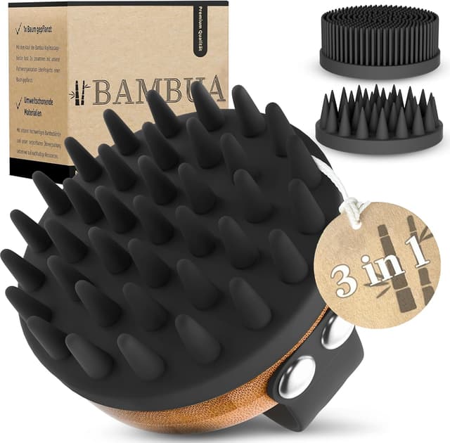 Detalle de BAMBUA Kopfhaut-Massagebürste mit 3 Aufsätzen
