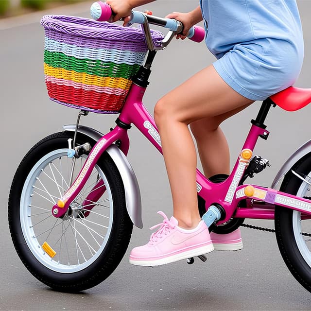 Detalle 2 de SVNR kids bike basket set with handwoven basket, bell, streamers and leather straps