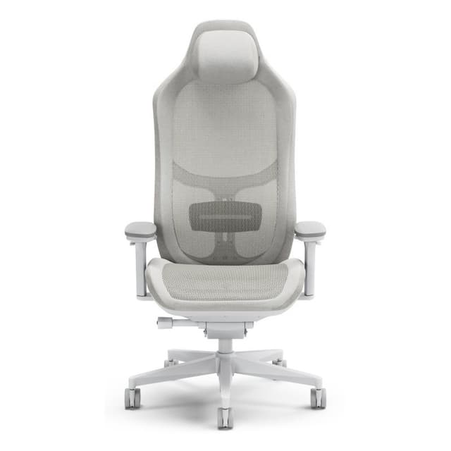 Detalle de Fractal Design silla gaming con reposabrazos 4D, respaldo de malla y alcántara, altura ajustable (blanca)