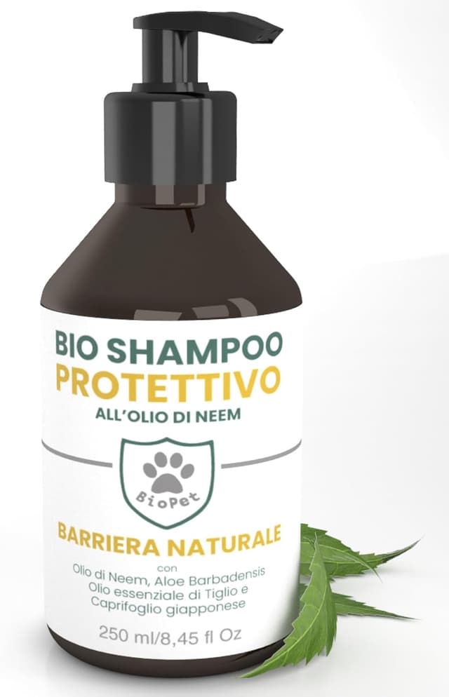 Detalle de Bio Pet Shampoo Protettivo all’Olio di Neem con Aloe e Tiglio per Cani e Gatti, flacone 250 ml