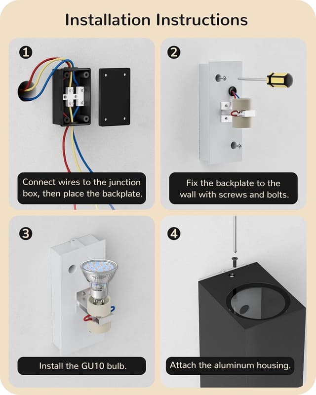 Detalle de EDISHINE Up and Down Outdoor Wall Lights (IP44) in Matte Black, Clear Tempered Glass – 2 Pack