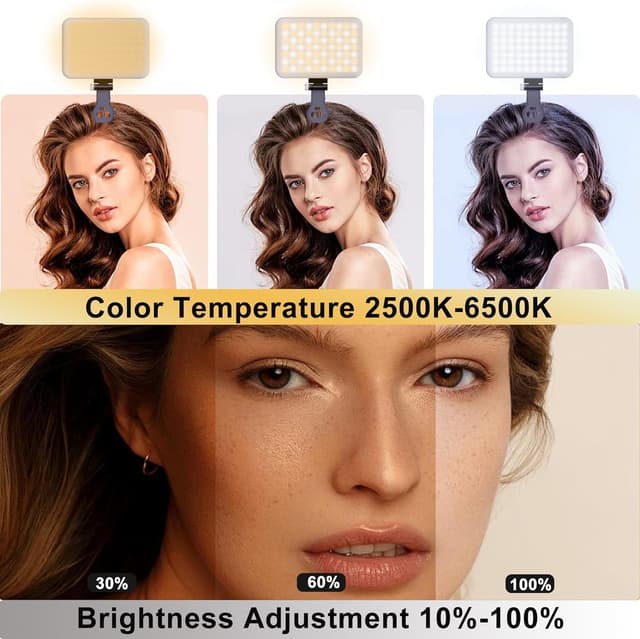 Detalle de 60 LEDs Selfie Light with 3 Lighting Modes, Rechargeable Clip-on Phone/Laptop Light (CRI 95+)