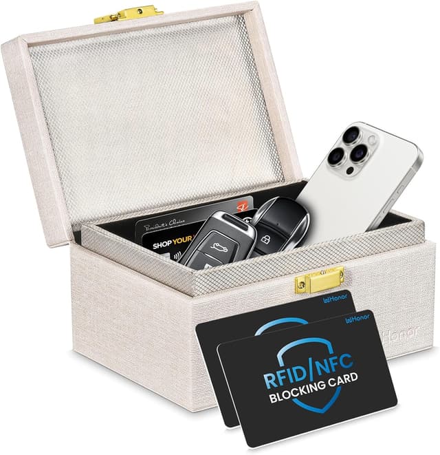 Detalle de WHonor White Faraday Box Keyless Entry Key Signal Blocker (RFID/NFC cards included)