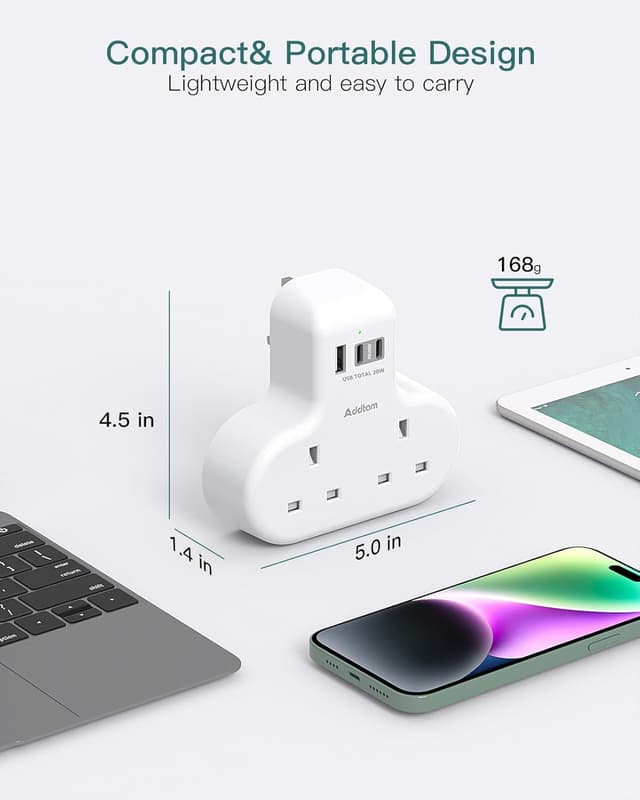 Detalle de PD 20W double plug extension with 3 USB