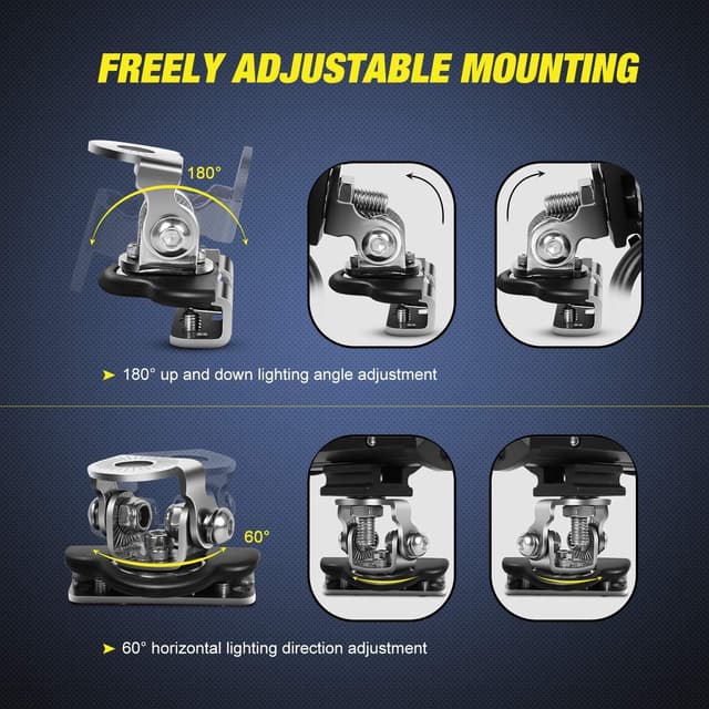 Detalle 2 de Nilight 304 Stainless Steel LED Light Bar Mounting Brackets (2-Pack) — Universal Adjustable Hood/Pillar Clamp Mounts