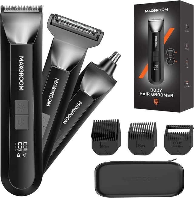 Detalle de MAXGROOM 3-in-1 Intimrasierer für Männer: Elektrischer Rasierer, Trimmer & Nasenhaartrimmer (IPX7)