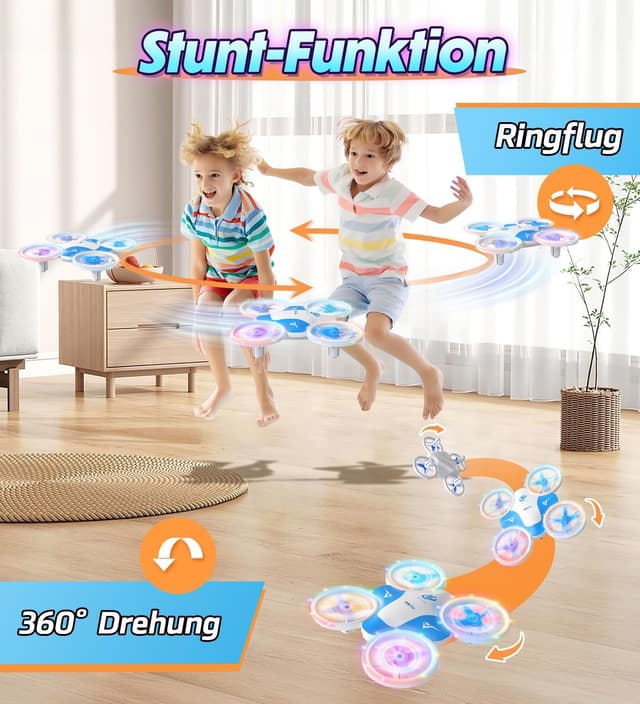 Detalle de Korffe Mini-Drohne für Kinder (ab 6, 7, 8, 9, 10+ Jahren) – RC-Spielzeug mit LED-Lichtern, 360°-Flip und 30-min Laufzeit
