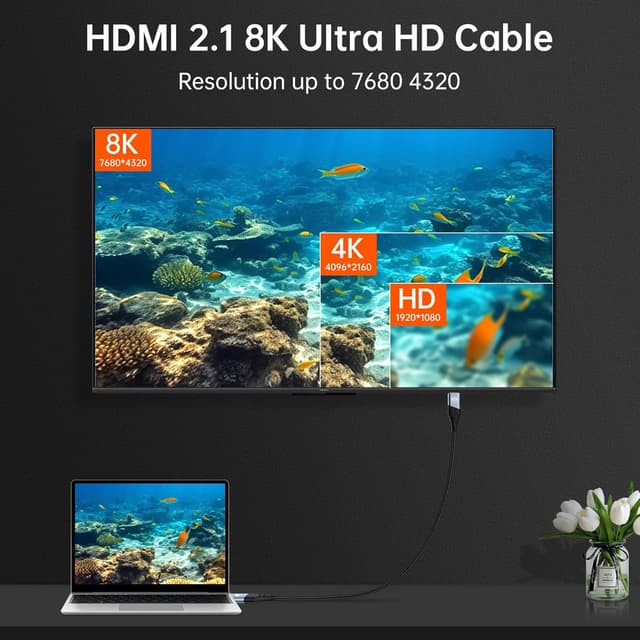 Detalle 2 de TEFLOTY HDMI 2.1 Kabel 8K (48 Gbps) – 8K@60Hz, 4K@120Hz, eARC, HDCP 2.2/2.3, DTS:X & Dynamic HDR