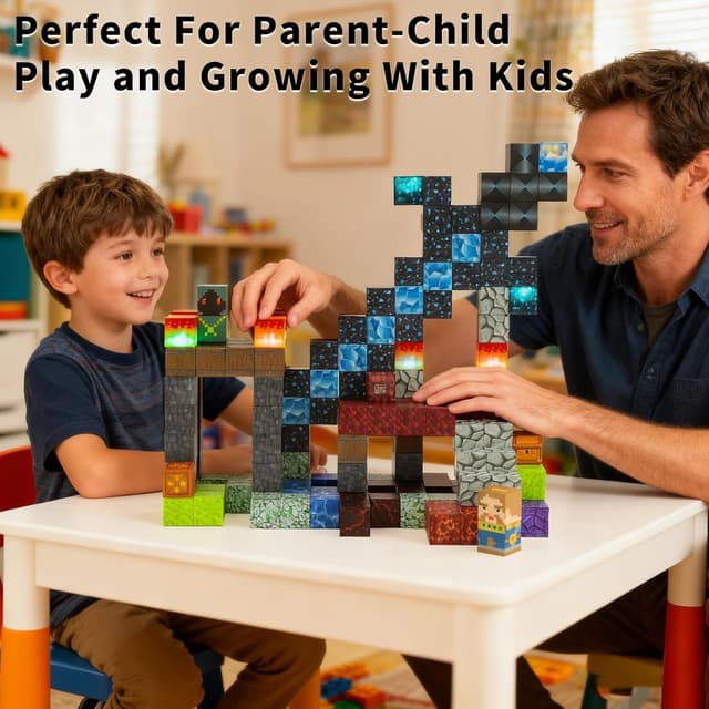 Detalle de MEESHEEP 166-piece Magnetic Blocks set with light-up pieces (STEM Montessori style, age 3–10)