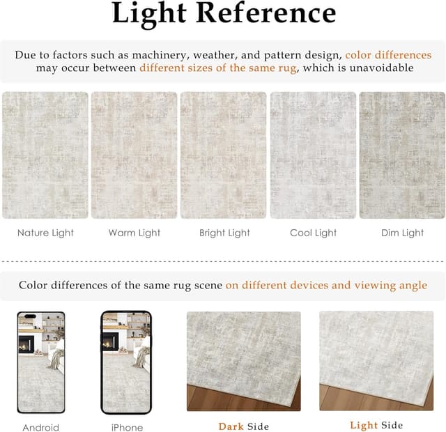 Detalle de PureCozy Beige Grey Boho Abstract Low Pile Area Rug 160x230cm (Living Room, Bedroom, Office)